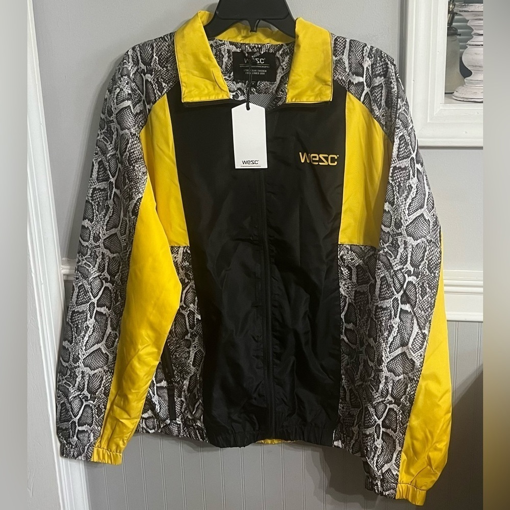 NWT Wesc Track Colorblocked Snake Yellow & Black Windbreaker Jacket